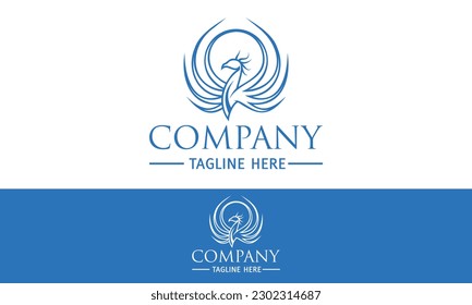 Blue Color Phoenix Bird with Spread Wing Logo Design