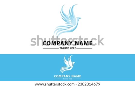 Blue Color Phoenix Bird with Spread Wing Logo Design