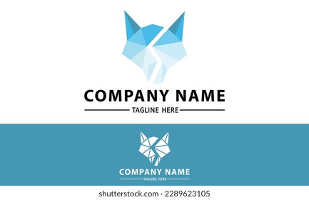 Blue Color Polygon Fox Head Logo Design