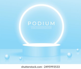 Blue color product mockup 3D. Product showcase template vector. Sky blue gradient color product podium mockup design. Business. Studio background art. Abstract and geometric mockup design