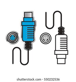 blue color ps2 connector & port-vector drawing