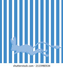 Blue color rabbit pattern on blue white striped background, vector, overlay, decorative, textile, fabric