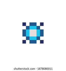Blue color retro pixel game element on white background flat vector illustration