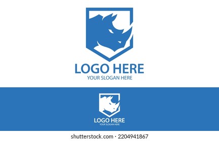 Blue Color Rhino Head Shield Logo Design