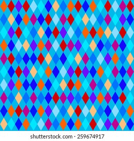 Blue color rhombus harlequin seamless background  