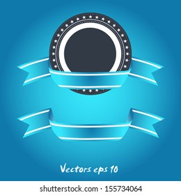 Blue color ribbons and labels, vector illustration 