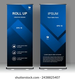 Blue color Roll up banner vertical template design, for brochure, business, flyer, infographics. modern x-banner and flag-banner advertising. vector illustration