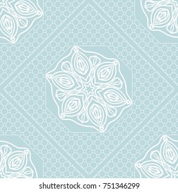 Blue color Romantic Background. Seamless pattern with Mandala, border, geometric Frame. vector illustration