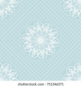 Blue color Romantic Background. Seamless pattern with Mandala, border, geometric Frame. vector illustration