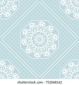 Blue color Romantic Background. Seamless pattern with Mandala, border, geometric Frame. vector illustration