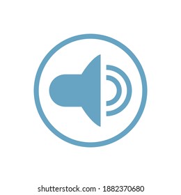 Blue color round sound icon on white background flat vector illustration