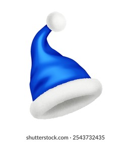 Blue color Santa hat masquerade accessory realistic vector illustration object. Christmas party costume element 3d model on white background