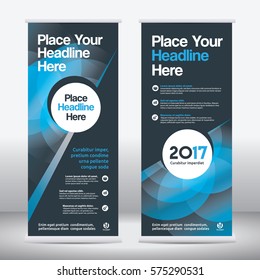 Blue Color Scheme Business Roll Up Design Template.Flag Banner Design. Can be adapt to Brochure, Annual Report, Magazine,Poster, Corporate Presentation, Portfolio, Flyer, Website