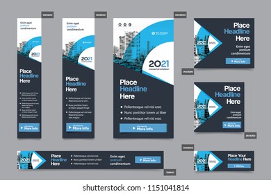 Blue Color Scheme with City Background Corporate Web Banner Template in multiple sizes. Easy to adapt to Brochure, Annual Report, Magazine, Poster, Corporate Advertising media, Flyer, Website.