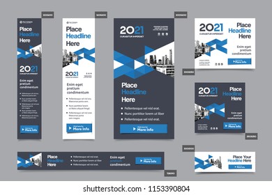 Blue Color Scheme with City Background Corporate Web Banner Template in multiple sizes. Easy to adapt to Brochure, Annual Report, Magazine, Poster, Corporate Advertising media, Flyer, Website.