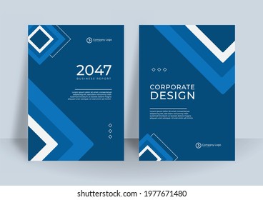 Blue Color Scheme with City Background Business Book Cover Design Template in A4. Easy to adapt to Brochure, Annual Report, Magazine, Poster, Corporate Presentation, Portfolio, Flyer, Banner, Website