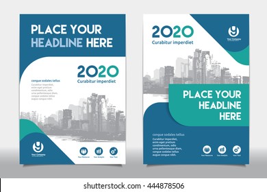 Blue Color Scheme with City Background Business Book Cover Design Template in A4. Easy to adapt to Brochure, Annual Report, Magazine, Poster, Corporate Presentation, Portfolio, Flyer, Banner, Website.