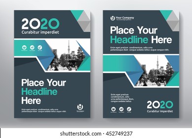 Blue Color Scheme with City Background Business Book Cover Design Template in A4. Easy to adapt to Brochure, Annual Report, Magazine, Poster, Corporate Presentation, Portfolio, Flyer, Banner, Website.