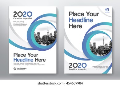 Blue Color Scheme with City Background Business Book Cover Design Template in A4. Easy to adapt to Brochure, Annual Report, Magazine, Poster, Corporate Presentation, Portfolio, Flyer, Banner, Website.