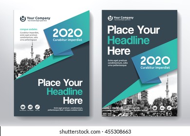 Blue Color Scheme with City Background Business Book Cover Design Template in A4. Easy to adapt to Brochure, Annual Report, Magazine, Poster, Corporate Presentation, Portfolio, Flyer, Banner, Website.