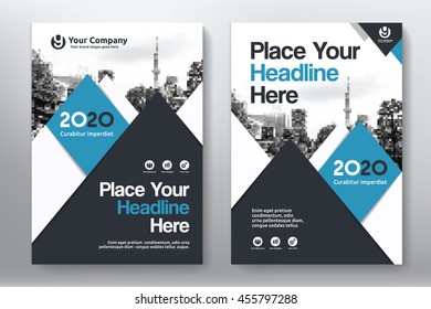 Blue Color Scheme with City Background Business Book Cover Design Template in A4. Easy to adapt to Brochure, Annual Report, Magazine, Poster, Corporate Presentation, Portfolio, Flyer, Banner, Website.
