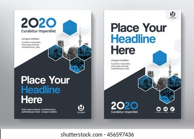 Blue Color Scheme with City Background Business Book Cover Design Template in A4. Easy to adapt to Brochure, Annual Report, Magazine, Poster, Corporate Presentation, Portfolio, Flyer, Banner, Website.