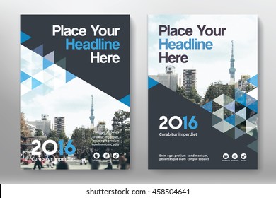 Blue Color Scheme with City Background Business Book Cover Design Template in A4. Easy to adapt to Brochure, Annual Report, Magazine, Poster, Corporate Presentation, Portfolio, Flyer, Banner, Website.