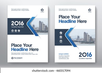 Blue Color Scheme with City Background Business Book Cover Design Template in A4. Easy to adapt to Brochure, Annual Report, Magazine, Poster, Corporate Presentation, Portfolio, Flyer, Banner, Website.