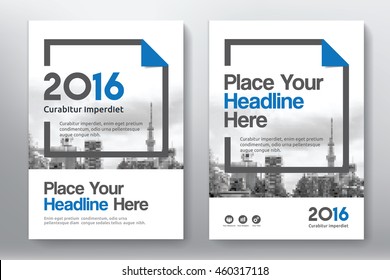 Blue Color Scheme with City Background Business Book Cover Design Template in A4. Easy to adapt to Brochure, Annual Report, Magazine, Poster, Corporate Presentation, Portfolio, Flyer, Banner, Website.