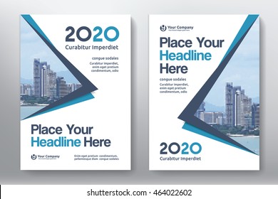 Blue Color Scheme with City Background Business Book Cover Design Template in A4. Easy to adapt to Brochure, Annual Report, Magazine, Poster, Corporate Presentation, Portfolio, Flyer, Banner, Website.