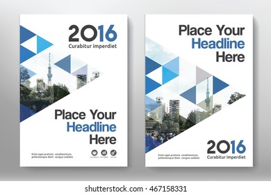 Blue Color Scheme with City Background Business Book Cover Design Template in A4. Easy to adapt to Brochure, Annual Report, Magazine, Poster, Corporate Presentation, Portfolio, Flyer, Banner, Website.