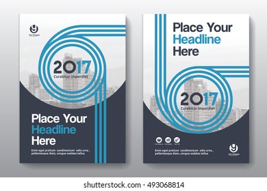 Blue Color Scheme with City Background Business Book Cover Design Template in A4. Easy to adapt to Brochure, Annual Report, Magazine, Poster, Corporate Presentation, Portfolio, Flyer, Banner, Website