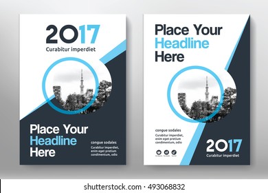 Blue Color Scheme with City Background Business Book Cover Design Template in A4. Easy to adapt to Brochure, Annual Report, Magazine, Poster, Corporate Presentation, Portfolio, Flyer, Banner, Website