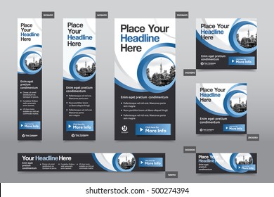 Blue Color Scheme with City Background Corporate Web Banner Template in multiple sizes. Easy to adapt to Brochure, Annual Report, Magazine, Poster, Corporate Advertising media, Flyer, Website.