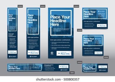 Blue Color Scheme with City Background Corporate Web Banner Template in multiple sizes. Easy to adapt to Brochure, Annual Report, Magazine, Poster, Corporate Advertising Media, Flyer, Website.