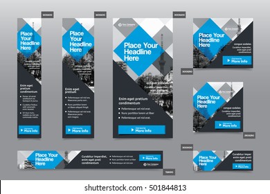 Blue Color Scheme with City Background Corporate Web Banner Template in multiple sizes. Easy to adapt to Brochure, Annual Report, Magazine, Poster, Corporate Advertising Media, Flyer, Website.