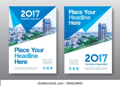Blue Color Scheme with City Background Business Book Cover Design Template in A4. Can be adapt to Brochure, Annual Report, Magazine,Poster, Corporate Presentation, Portfolio, Flyer, Banner, Website