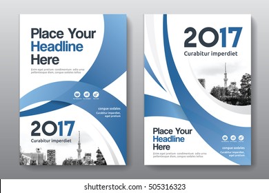 Blue Color Scheme with City Background Business Book Cover Design Template in A4. Can be adapt to Brochure, Annual Report, Magazine,Poster, Corporate Presentation, Portfolio, Flyer, Banner, Website