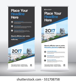 Blue Color Scheme with City Background Business Roll Up Design Template.Flag Banner Design. Can be adapt to Brochure, Annual Report, Magazine,Poster, Corporate Presentation, Portfolio, Flyer, Website