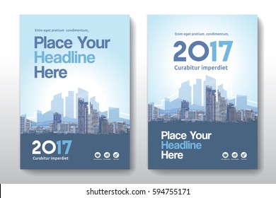 Blue Color Scheme with City Background Business Book Cover Design Template in A4. Can be adapt to Brochure, Annual Report, Magazine,Poster, Corporate Presentation, Portfolio, Flyer, Banner, Website