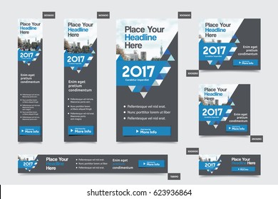Blue Color Scheme with City Background Corporate Web Banner Template in multiple sizes. Easy to adapt to Brochure, Annual Report, Magazine, Poster, Corporate Advertising media, Flyer, Website.