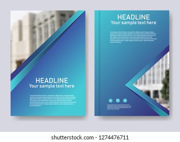  Blue color scheme on the background of the building. Business book cover design template. It can be adapted for brochures, magazines, posters, portfolios, flyers, banners.
