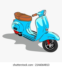 blue color scooter illustration. smallframe series. retro bike