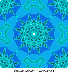 Blue color seamless floral pattern. Vector illustration. For design, fashion print.