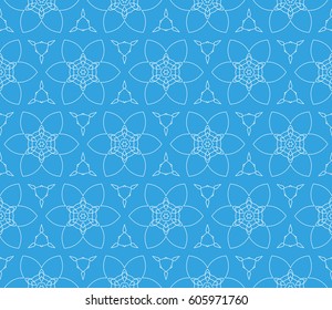 blue color seamless vector patterns. Geometric floral pattern of lines and shapes. Modern design for backgrounds, wallpaper, invitations.