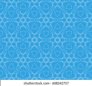 blue color seamless vector patterns. Geometric floral pattern of lines and shapes. Modern design for backgrounds, wallpaper, invitations.