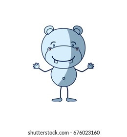 blue color shading silhouette caricature of hippopotamus tranquility expression vector illustration
