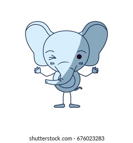 blue color shading silhouette caricature of cute elephant wink eye expression vector illustration