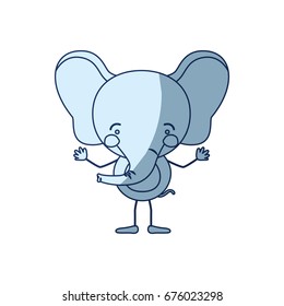 blue color shading silhouette caricature of elephant happiness expression vector illustration