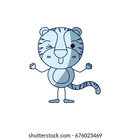 blue color shading silhouette caricature of cute tiger wink eye expression vector illustration